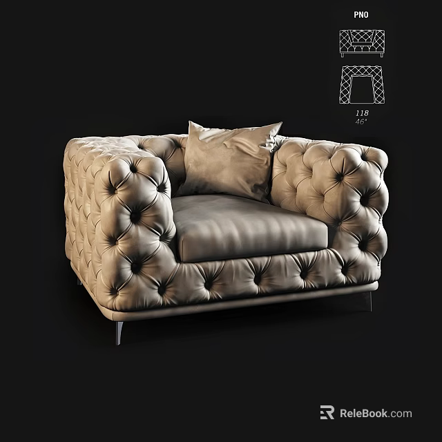 Beige Tufted Upholstered Accent Chair With Decorative Pillow And Modern Style 3d model 