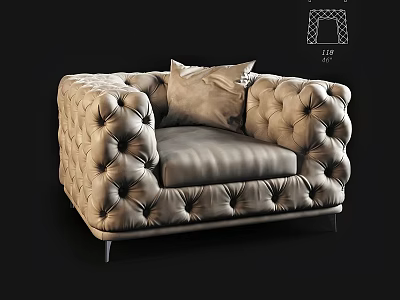 Beige Tufted Upholstered Accent Chair With Decorative Pillow And Modern Style 3d model