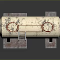 Industrial Rusty Cylindrical Tank With Ladder And Two Circular Openings On Concrete Base
