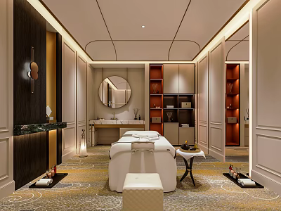 Elegant Luxury SPA Sauna Room With Massage Bed Marble Counter And Storage Shelves 3d model
