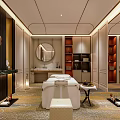 Elegant Luxury SPA Sauna Room With Massage Bed Marble Counter And Storage Shelves