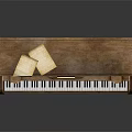 Vintage Wooden Piano As Home Living Item With Green Panel And Music Sheets