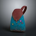 Stylish Blue And Brown Backpack With Colorful Badges And Leather Strap