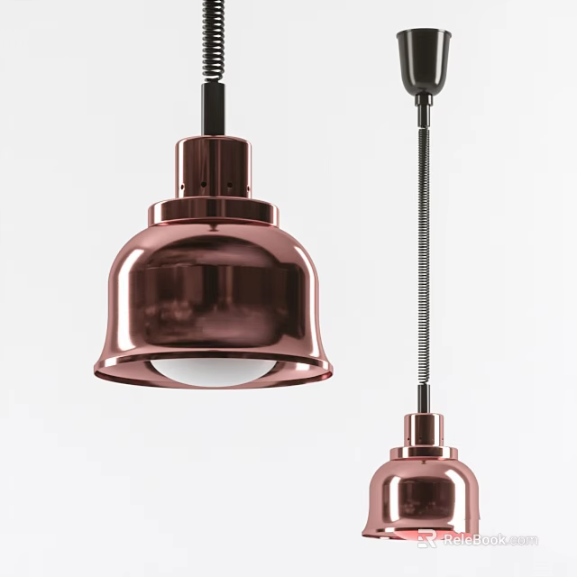 Modern Copper Pendant Light with Bell Shaped Shade and Black Hanging Rod Design 3d model 