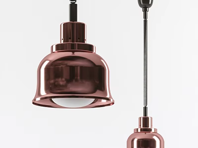 Modern Copper Pendant Light with Bell Shaped Shade and Black Hanging Rod Design 3d model
