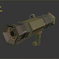 3D Yellow And Brown Geometric Weapon Model With Hexagonal Muzzle And Stand 3d model