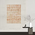 Beige Decorative Painting With Irregular Patterns On Striped Wall White Vase And Dried Branches 3d model