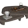 Modern Layered Gray Wooden Coffee Table With Tray Teapot And Decorative Items