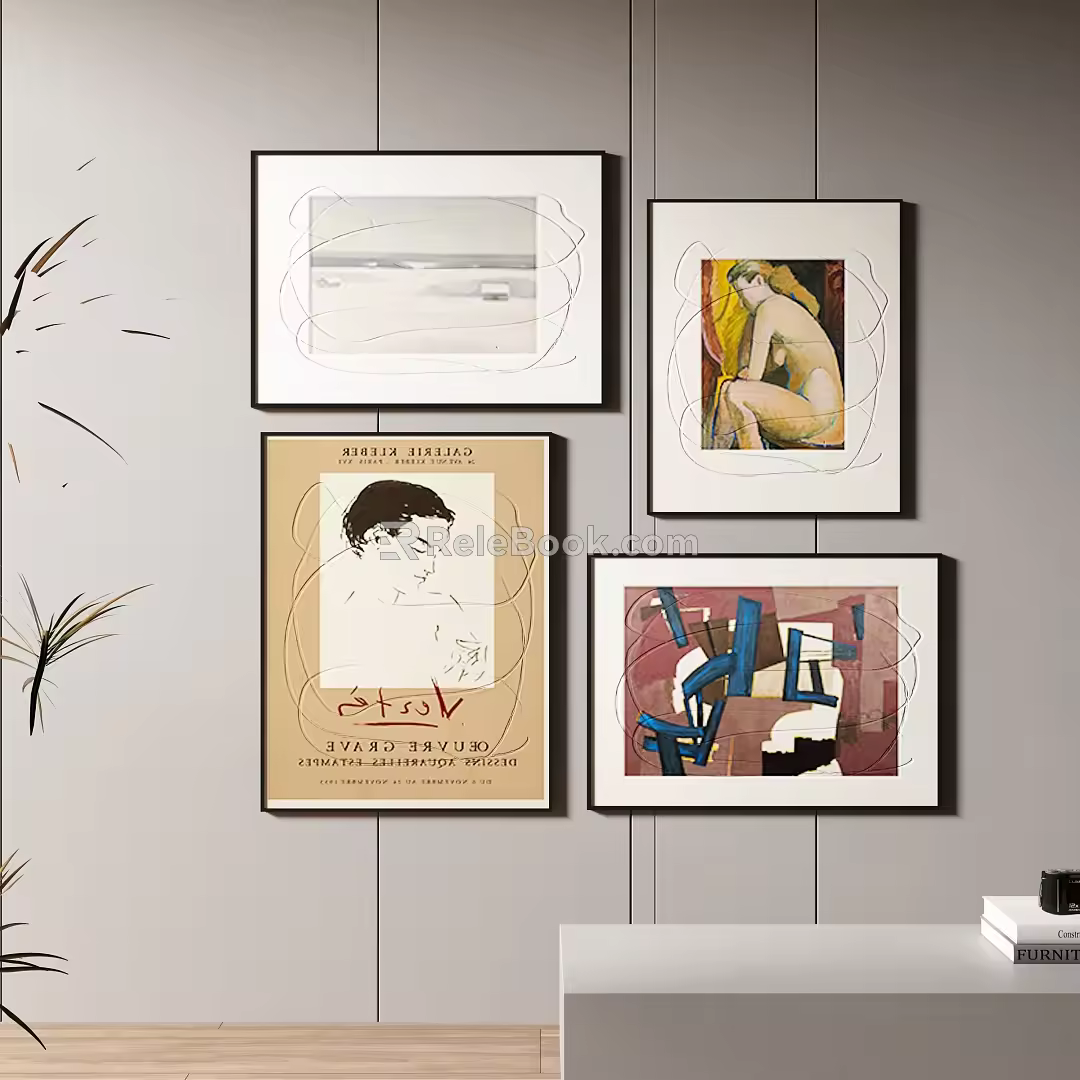 Abstract decorative painting combination 3d model