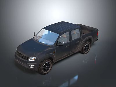 Black Muddy Pickup Truck With Double Cab Off Road Tires And Cargo Bed 3d model