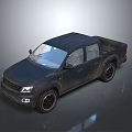 Black Muddy Pickup Truck With Double Cab Off Road Tires And Cargo Bed