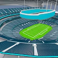 Modern Large Football Stadium Architecture With Green Turf And Blue Seats Design 3d model
