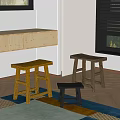 Vintage Stool Solid Wood Low Stool Small Bench High Stool Bench Shoe Changing Stool Small Side Table 3d model