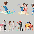 Group of People in Various Love Themed Scenes With Traditional Costumes Hearts And Butterflies 3d model