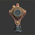 Steampunk Style Pistol With Copper Blue Red Accents And Mechanical Details