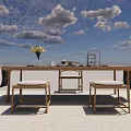 Minimalist Tea Room Interior With Wooden Table Vase Tea Set And Stools