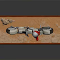 White Motorcycle Model Display With Black Helmet Red Clothed Figure On Brown Wooden Base