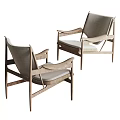 Modern Minimalist Leisure Chairs With Wooden Frame And Light Gray Cushions
