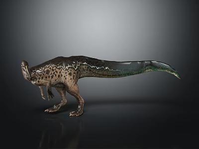 Realistic Standing Dinosaur Model Featuring Head Crest Spotted Brown Green Body And Long Tail 3d model