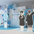 Graduation Season Event Setup With Photo Wall Graduate Silhouettes And Bachelor Caps