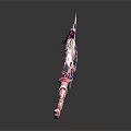 Fantasy Decorative Axe Weapon With Pink White Purple Green Colorful Patterns And Intricate Spiked Designs