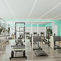 Modern Yoga Studio Interior With Pink Mats Large Mirrors And Plants
