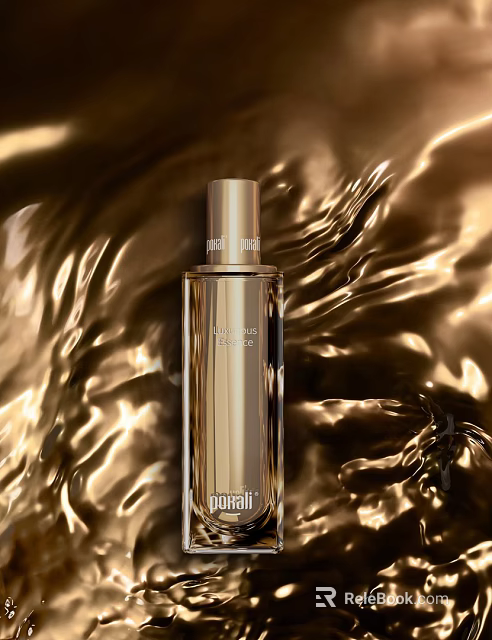 Elegant Luxury Golden Perfume Bottle With Shiny Surface On Glowing Gold Background 3d model 