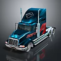 Dark Blue Heavy Duty Truck With Metallic Red Stripes Cab Front Grille And Roof Structures