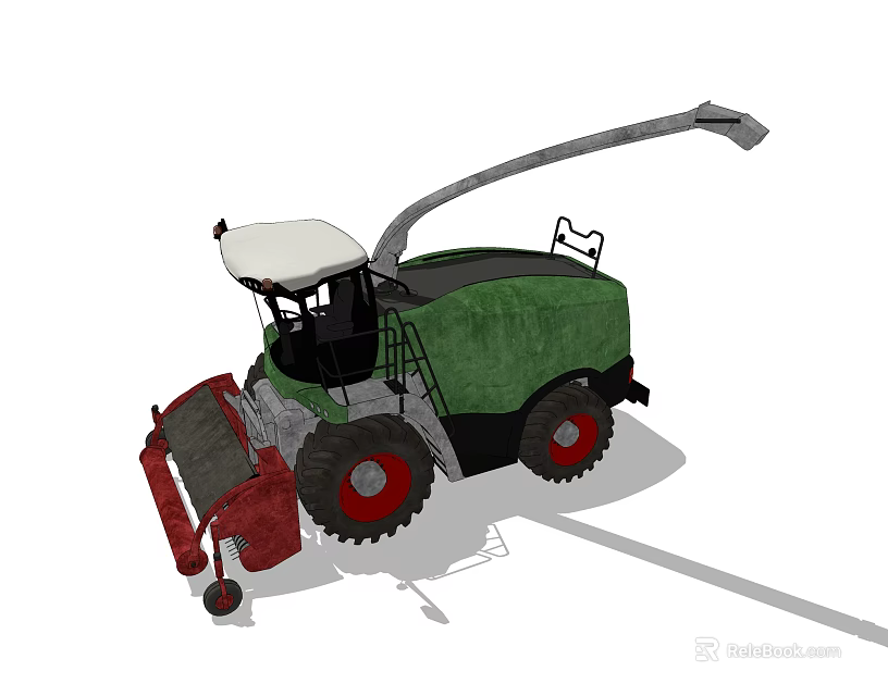 Agricultural Forage Harvester With Green Body White Roof Red Cutting Mechanism And Large Wheels 3d model 