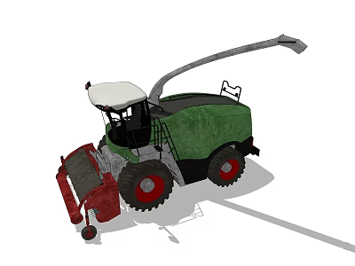Agricultural Forage Harvester With Green Body White Roof Red Cutting Mechanism And Large Wheels 3d model