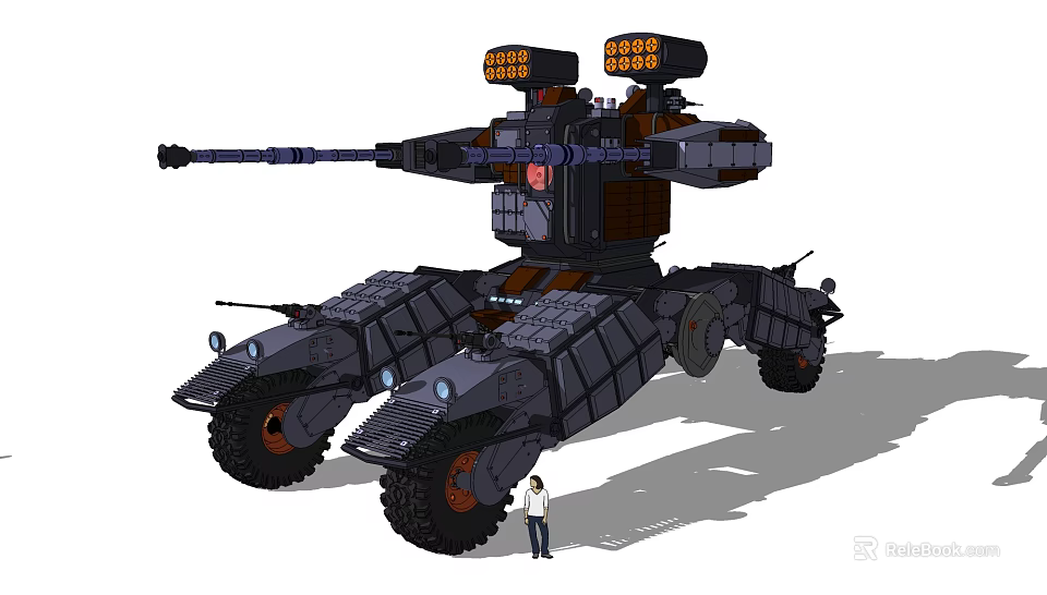 Electric Toy Mechanical Battle Mech With Tracks Cannon And Orange Lights 3d model 