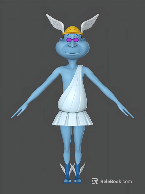 Cartoon Blue Man With White Bandage And White Pleated Skirt Arms Outstretched 3d model 