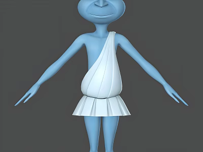 Cartoon Blue Man With White Bandage And White Pleated Skirt Arms Outstretched 3d model
