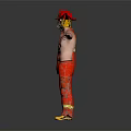 Firefighter In Red Uniform With Yellow Stripes Helmet And Gas Mask Standing With Arms Outstretched