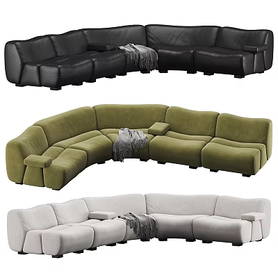 Modern Curved Modular Sectional Sofa in Multiple Colors with Cozy Throw Blanket 3d model