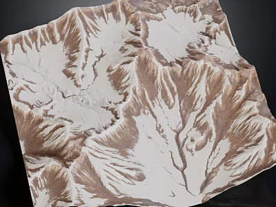 Detailed Terrain Model Featuring Mountainous Ridges And Valley Structures With Brown White Textures 3d model