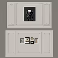 Decorative Paneled Wall Design With Framed Artwork Photo Frames And Clock 3d model