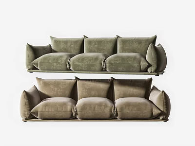 Modern Three Seater Sofa with Plush Cushions and Neutral Fabric Upholstery 3d model