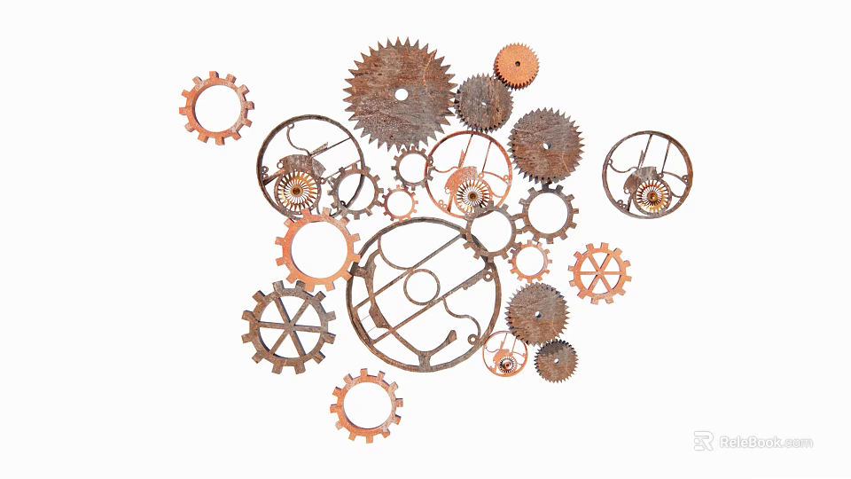 Vintage Mechanical Wall Decor With Rustic Metal Gears And Intricate Cogwheel Design 3d model 