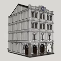 Classical Style Multi Storey Commercial Complex With Arched Doorways Clock And Windows 3d model