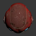 Red Robot Character With Big Eyes And Metallic Body Standing On Reflective Surface