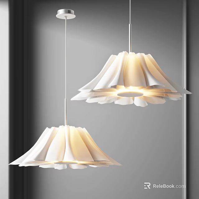 Modern White Pleated Pendant Lights With Soft Lighting In Interior Space 3d model 