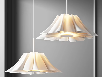 Modern White Pleated Pendant Lights With Soft Lighting In Interior Space 3d model