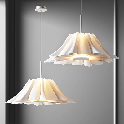 Modern White Pleated Pendant Lights With Soft Lighting In Interior Space 3d model