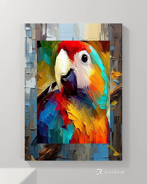 Vibrant Colorful Parrot Animal Painting In Oil Art Style With Detailed Feathers And Lifelike Look 3d model 