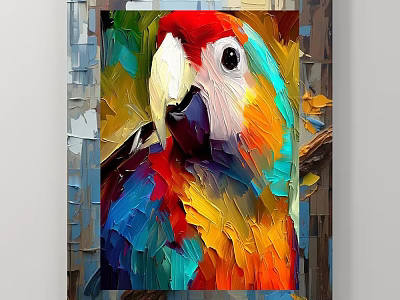 Vibrant Colorful Parrot Animal Painting In Oil Art Style With Detailed Feathers And Lifelike Look 3d model