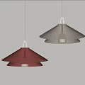 Modern Red And Beige Layered Cone Shaped Pendant Lights With Metallic Finish Hanging In Interior