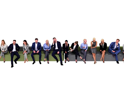 Group of Business Professionals Sitting on Outdoor Bench in Formal Attire 3d model