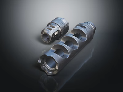 Tactical Weapon Metal Components With Holes And Threads On Black Background 3d model