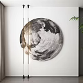 Circular Abstract Wall Decor Featuring Black White Textured Design On White Wall 3d model